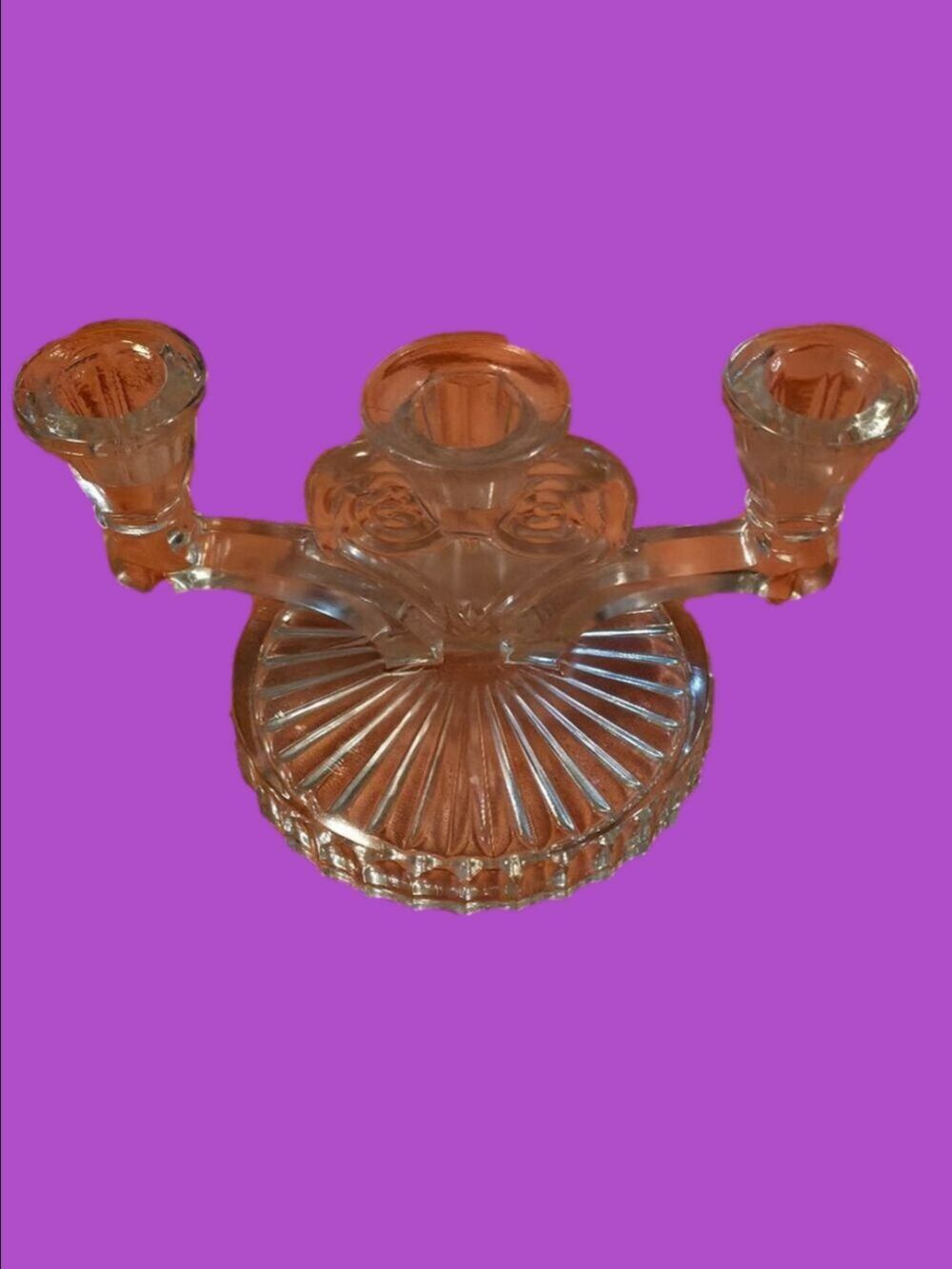 4/$67 Deal! Vintage Clear Glass 3-Arm Candle Holder